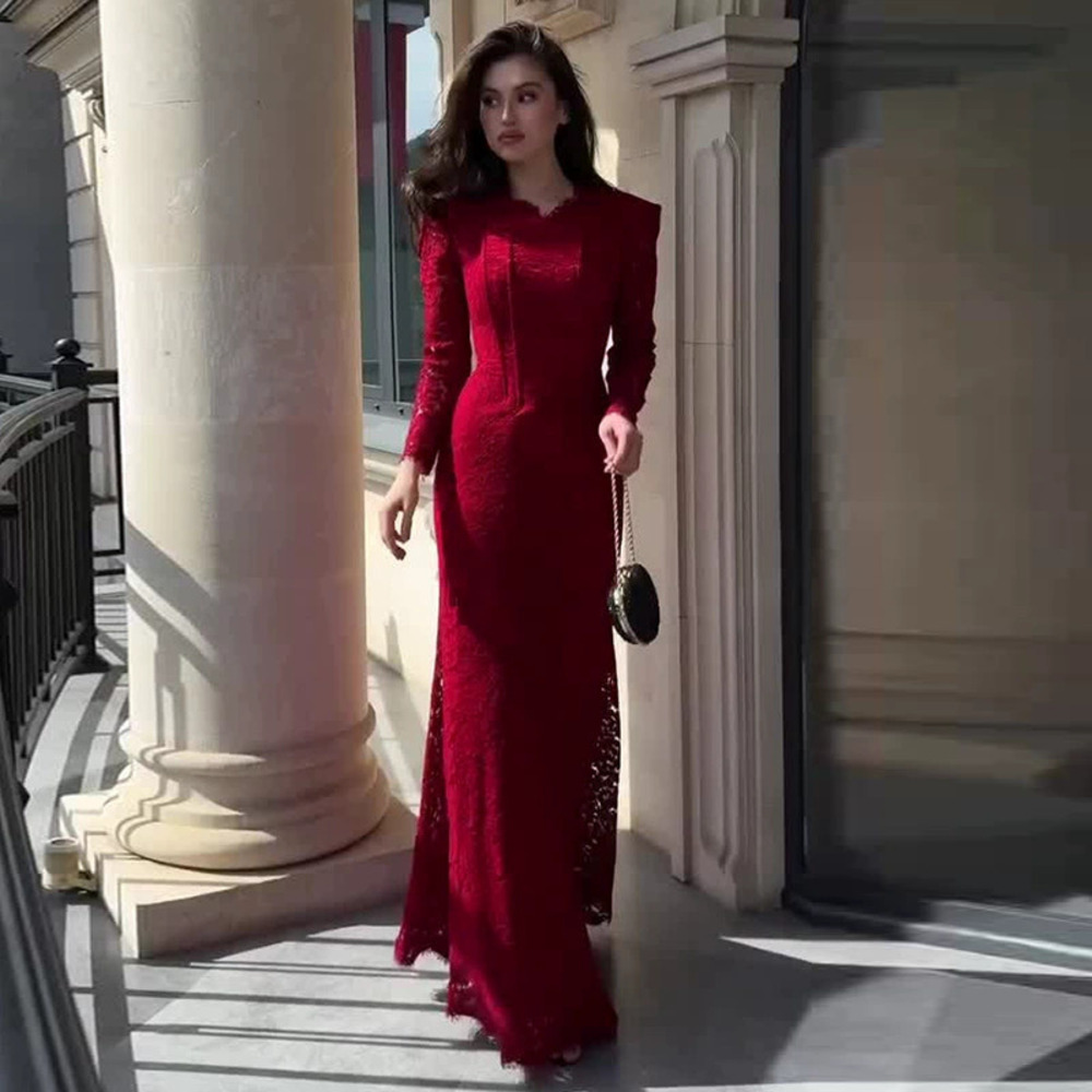 Forever 21 Women's Summer Elegant Red Long-Sleeve Slim-Fit Dress